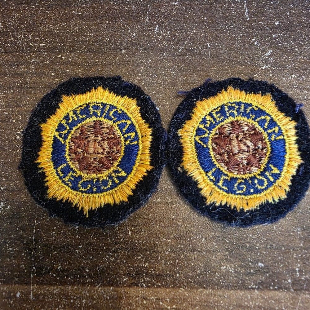 WW2 Era US American Legion Lapel Patch Wool Embroidered Set‎ of 2 Collectible